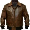 Aviator Real Cowhide Distressed Brown Leather Bomber Flight Vintage Jacket