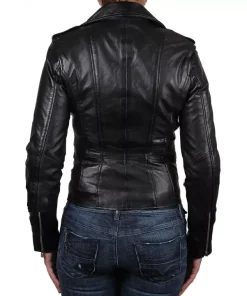 Black Leather Jacket Women's Biker Motorcycle Women Soft Fit Size Real1