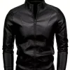 Cafe Racer Retro Men's PU Leather Jacket Motorcycle Biker Black Soft Sheepskin