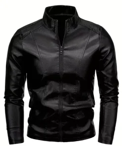 Cafe Racer Retro Men's PU Leather Jacket Motorcycle Biker Black Soft Sheepskin