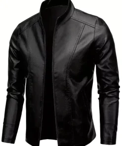 Cafe Racer Retro Men's PU Leather Jacket Motorcycle Biker Black Soft Sheepskin1