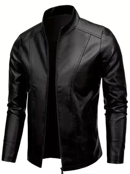 Cafe Racer Retro Men's PU Leather Jacket Motorcycle Biker Black Soft Sheepskin1