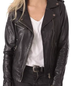 Leather Jacket Women's Biker Motorcycle Women Soft Fit Size Real Black
