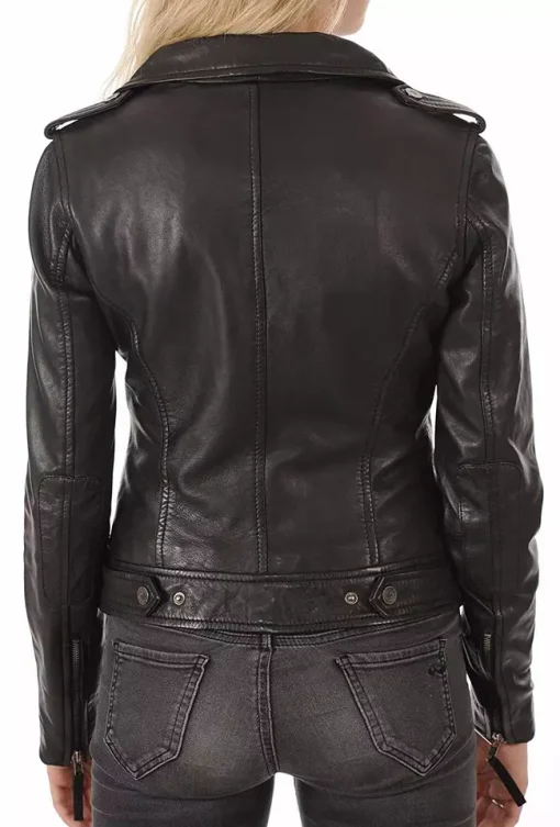 Leather Jacket Women's Biker Motorcycle Women Soft Fit Size Real Black1