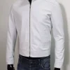 MEN HANDMADE GENUINE SOFT LAMBSKIN LEATHER JACKET WHITE COAT
