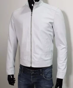 MEN HANDMADE GENUINE SOFT LAMBSKIN LEATHER JACKET WHITE COAT