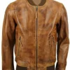 Men Biker Motorcycle Vintage Distressed Brown Bomber Leather Jacket