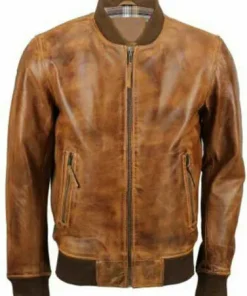Men Biker Motorcycle Vintage Distressed Brown Bomber Leather Jacket