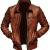 Men Biker Motorcycle Vintage Distressed Brown Bomber Winter Leather Jacket