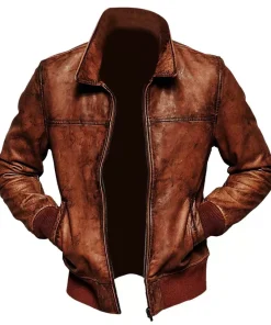 Men Biker Motorcycle Vintage Distressed Brown Bomber Winter Leather Jacket