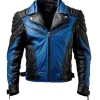 Men Black & Blue Leather Jacket Genuine Lambskin Handmade Biker Coat