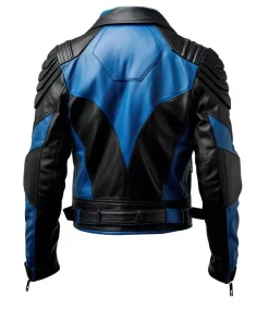 Men Black & Blue Leather Jacket Genuine Lambskin Handmade Biker Coat1