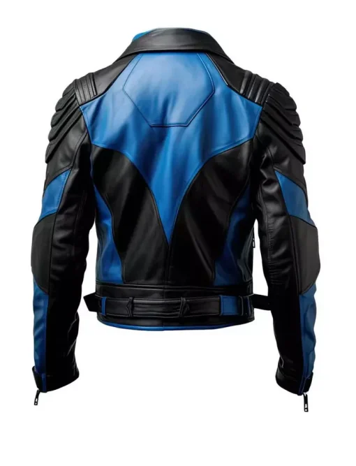 Men Black & Blue Leather Jacket Genuine Lambskin Handmade Biker Coat1