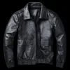 Men Black Motorcycle Flight Bomber Jacket Real Cowhide Leather Jacket
