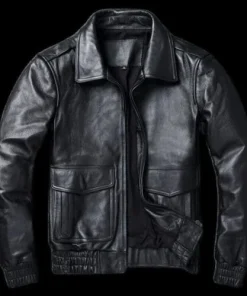 Men Black Motorcycle Flight Bomber Jacket Real Cowhide Leather Jacket
