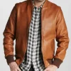 Men Brown 100% Genuine Lambskin Leather Jacket Bomber Leather Coat