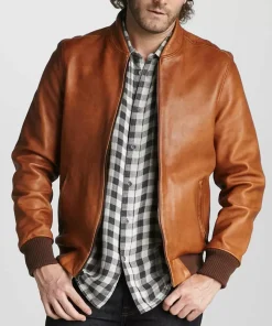 Men Brown 100% Genuine Lambskin Leather Jacket Bomber Leather Coat