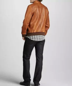 Men Brown 100% Genuine Lambskin Leather Jacket Bomber Leather Coat1