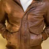 Men Brown Custom Bomber Leather Jacket Motorcycle Real Lambskin Fur Collar Coat