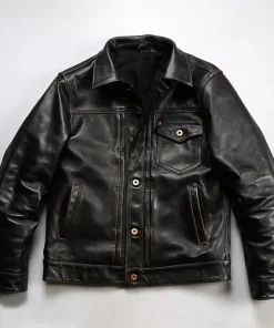 Men Distressed Trucker Cowhide Leather Luxury Tanned Cafe Racer Motorcycle Coat