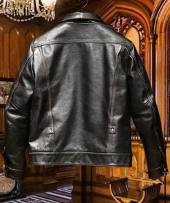 Men Distressed Trucker Cowhide Leather Luxury Tanned Cafe Racer Motorcycle Coat1
