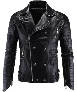 Men Motorcycle Biker Vintage Cafe Racer Retro Genuine Faux Black Leather Jacket
