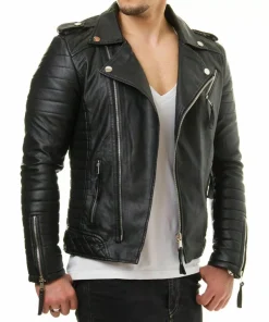 Men Motorcycle Genuine Lambskin Leather Jacket Black Slim fit Biker jacket