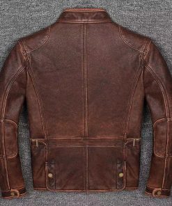 Mens Biker Cafe Racer Vintage Motorcycle Distressed Brown Cowhide Leather Jacket1