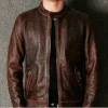 Men's Biker Cafe Racer Vintage Motorcycle Distressed Brown Leather Jacket