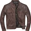 Men's Biker Cafe Racer Vintage Motorcycle Distressed Brown Leather Jacket brown