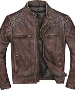Men's Biker Cafe Racer Vintage Motorcycle Distressed Brown Leather Jacket brown