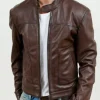 Men's Biker Motorcycle Brown Real Leather Jacket.