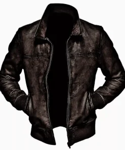 Mens Biker Motorcycle Vintage Distressed Black Bomber Winter Leather Jacket