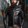 Men’s Black Cowhide Leather Luxury Tanned Cafe Racer Motorcycle slim Fit Jacket
