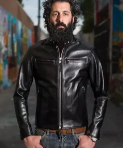 Men’s Black Cowhide Leather Luxury Tanned Cafe Racer Motorcycle slim Fit Jacket