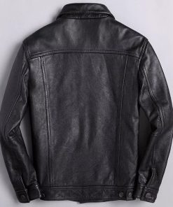Men's Black Trucker Lambskin Leather Jacket Coat1