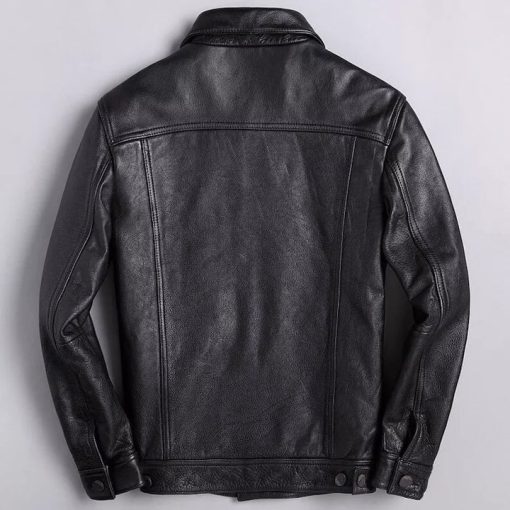 Men's Black Trucker Lambskin Leather Jacket Coat1