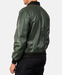 Men’s Bomber Casual Green Leather Jacket2