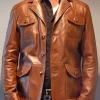 Men's Brown Handmade Distressed Biker Leather Blazer Waxed Motorcycle Jacket