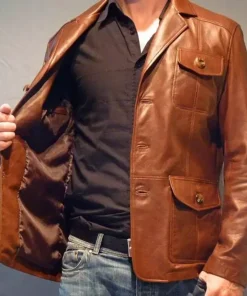 Men's Brown Handmade Distressed Biker Leather Blazer Waxed Motorcycle Jacket2
