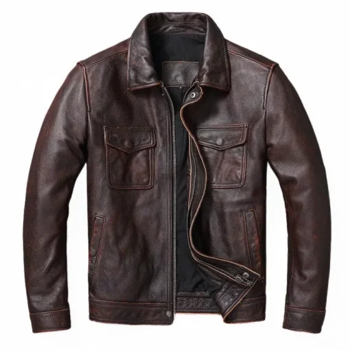 Men's Brown Motorcycle Vintage Style Real Leather Jacket Handmade Coat
