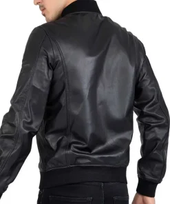Men’s Casual Bomber Real Black Leather Jacket2