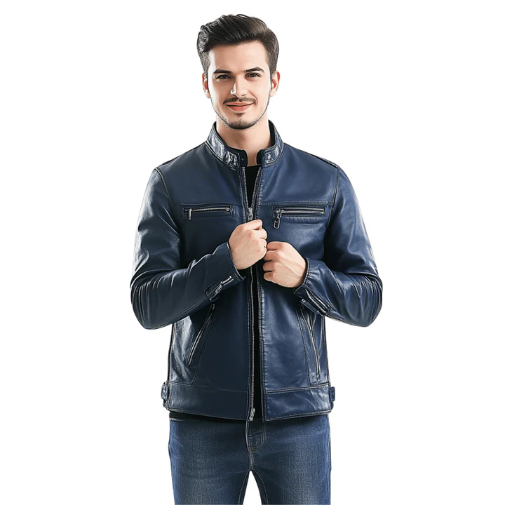 Men's Casual Leather Coat with Front Pockets A1 Bomber Basic Genuine Leather Jacket