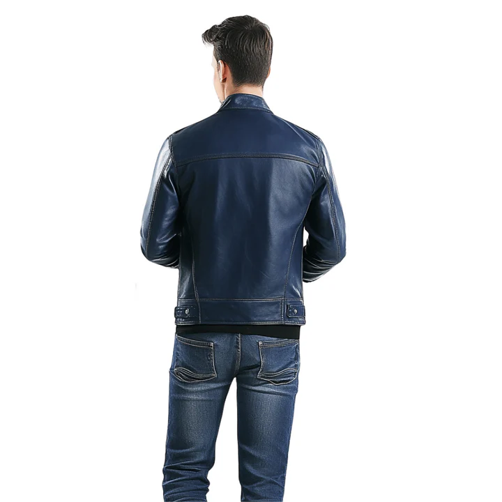 Men's Casual Leather Coat with Front Pockets A1 Bomber Basic Genuine Leather Jacket1