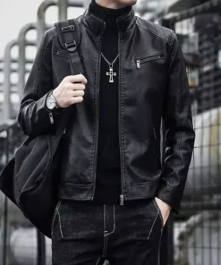 Men’s Leather Biker Jacket – Classic Slim Fit Motorcycle Coat, Durable & Stylish