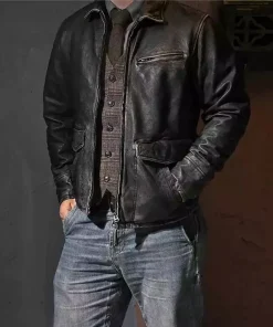 Men’s Motorcycle Biker Vintage Cafe Racer Distressed Black Real Leather Jacket black