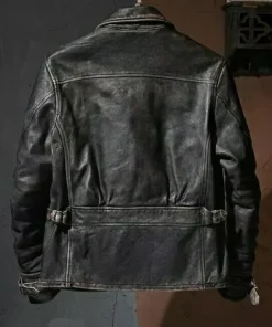 Men’s Motorcycle Biker Vintage Cafe Racer Distressed Black Real Leather Jacket black2