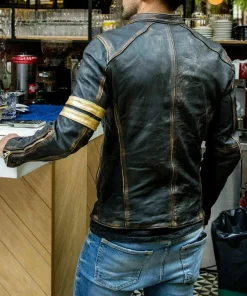 Men’s Motorcycle Biker Vintage Cafe Racer Distressed Black Real Leather Jacket1