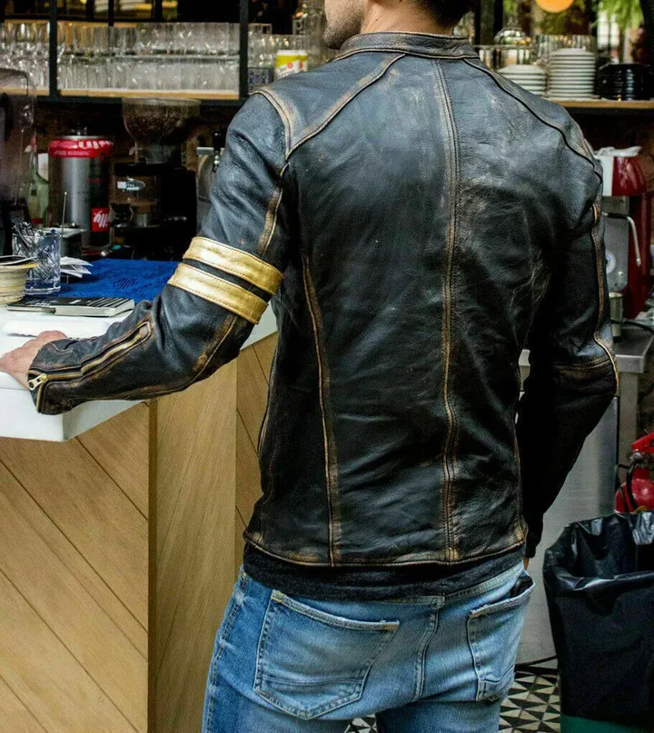 Men’s Motorcycle Biker Vintage Cafe Racer Distressed Black Real Leather Jacket1