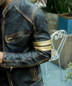 Men’s Motorcycle Biker Vintage Cafe Racer Distressed Black Real Leather Jacket2